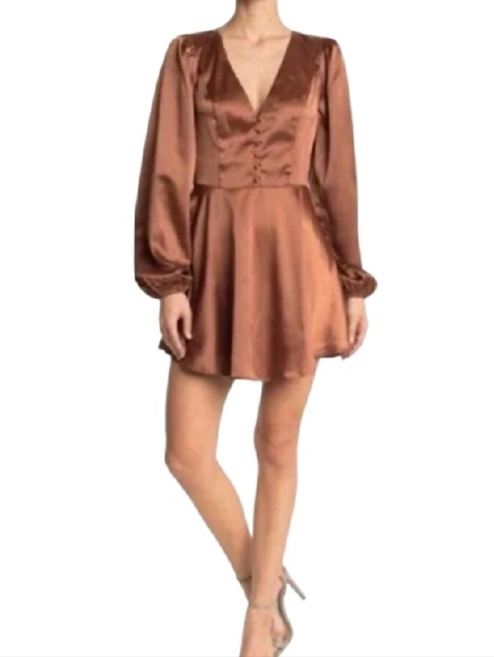 NWT Afrm X Nordstrom Madine Fit And Flare Satin Dress In Caramel Medium